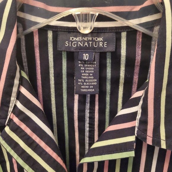 Women's Jones NY Sig Top, Size 10, Button, Black Multi color stripe, Ex Con! - Picture 2 of 3